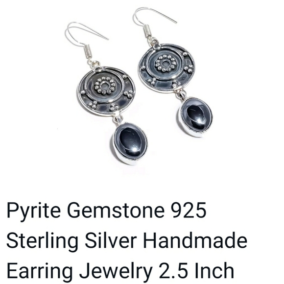 Genuine PYRITE 925 Handmade EARRINGS sterling silver - Picture 2 of 2